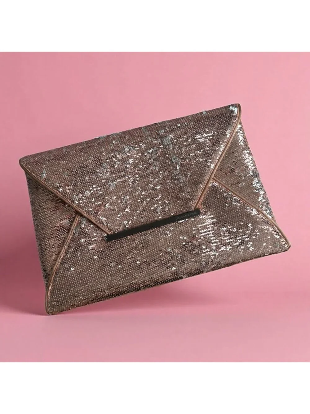 BCBGMAXAZRIA Rose Gold Silver Reversible Sequin Clutch Handbag
